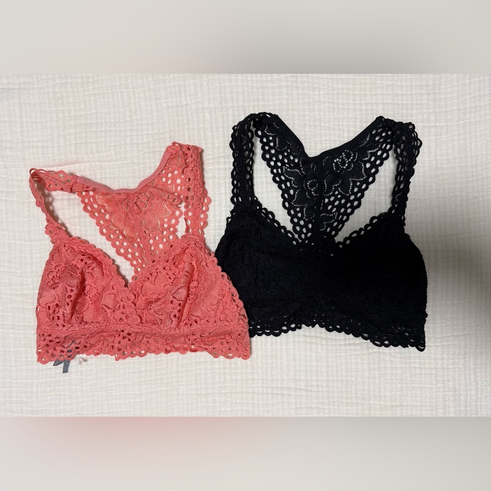 Two NWOT Aerie Bralettes Salmon Pink & Black Size S